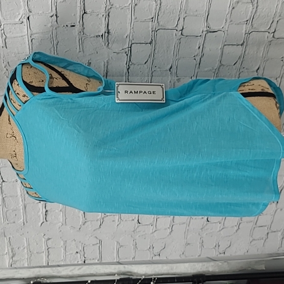 Rampage Sleeveless Blue top Sheer back - Picture 3 of 12